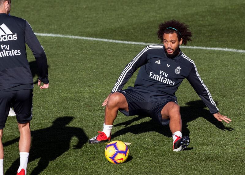 Marcelo takes part in a training session ahead of Real Madrid's La Liga clash with Eibar on Saturday. EPA