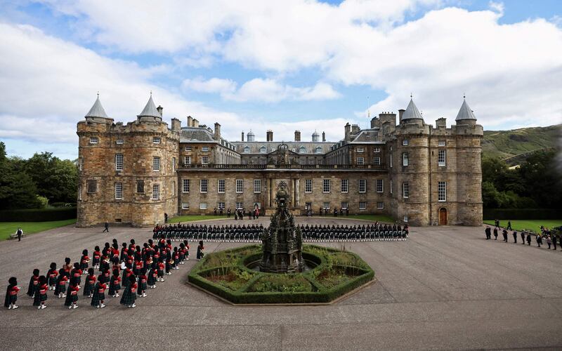 The honour guard outside the Palace of Holyroodhouse. AFP