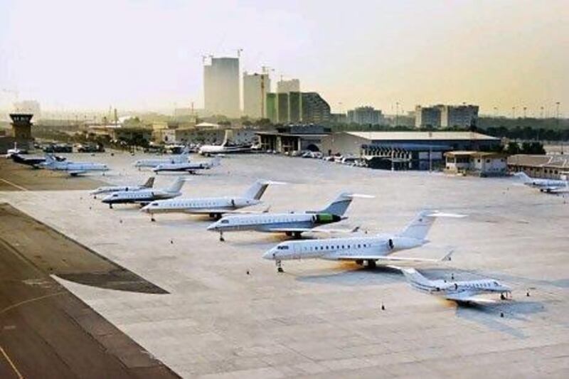 Business jets parked at Al Bateen Executive Airport.