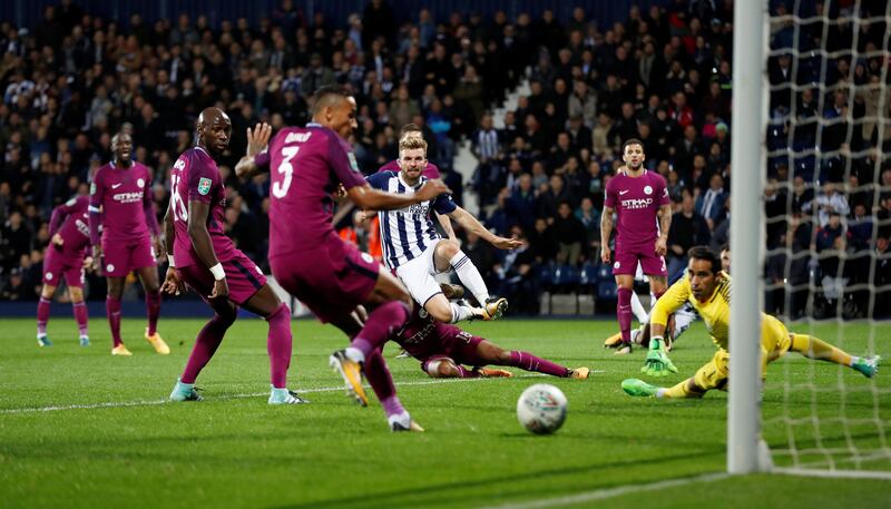 Soccer Football - Carabao Cup Third Round - West Bromwich Albion vs Manchester City - The Hawthorns, West Bromwich, Britain - September 20, 2017   West Bromwich Albion's James Morrison shoots wide   Action Images via Reuters/Matthew Childs    EDITORIAL USE ONLY. No use with unauthorized audio, video, data, fixture lists, club/league logos or "live" services. Online in-match use limited to 75 images, no video emulation. No use in betting, games or single club/league/player publications. Please contact your account representative for further details.