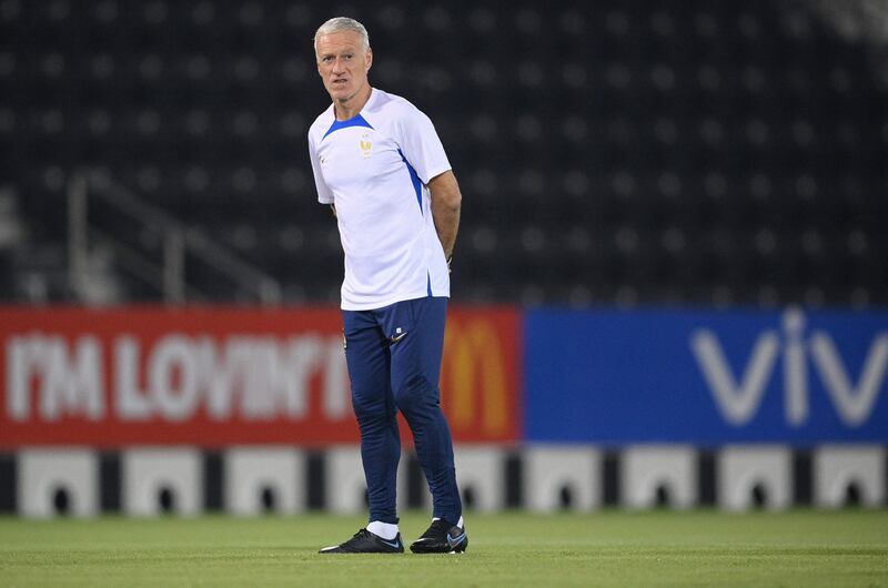 Didier Deschamps during a France training session at Al Janoub Stadium. AFP