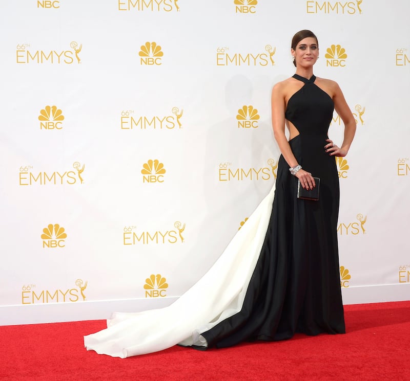 Lizzy Caplan wears Donna Karan to the 2014 Primetime Emmy Awards. EPA
