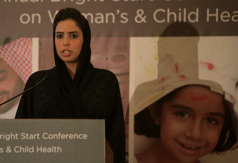 Hend al Otaiba, director of strategic communications for Abu Dhabi Media, speaks at the opening ceremony of the conference about the media’s responsibility towards children, at the Rotana Beach Hotel in Abu Dhabi. Ravindranath K / The National