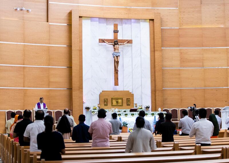 ABU DHABI, UNITED ARAB EMIRATES. 9 SEPTEMBER 2020.
Worshippers attending the service in St Paul’s church in Mussafah.
(Photo: Reem Mohammed/The National)

Reporter:
Section: