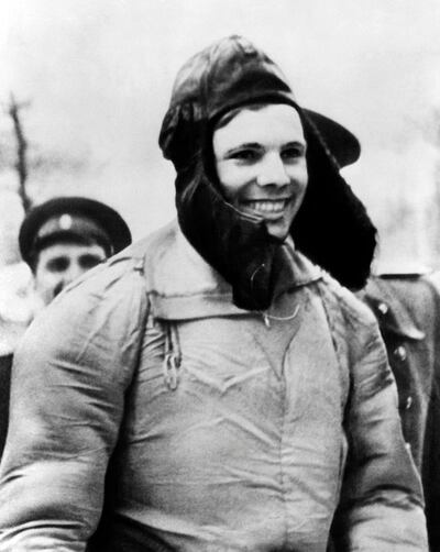 (FILES) In this file photo Soviet cosmonaut Yuri Gagarin is seen in 1961. He became the first human to travel in space aboard Vostok I and the first to orbit the earth on April 12, 1961. Sixty years ago Monday Soviet cosmonaut Yuri Gagarin became the first person in space, securing victory for Moscow in its race with Washington and marking a new chapter in the history of space exploration. / AFP / TASS / -
