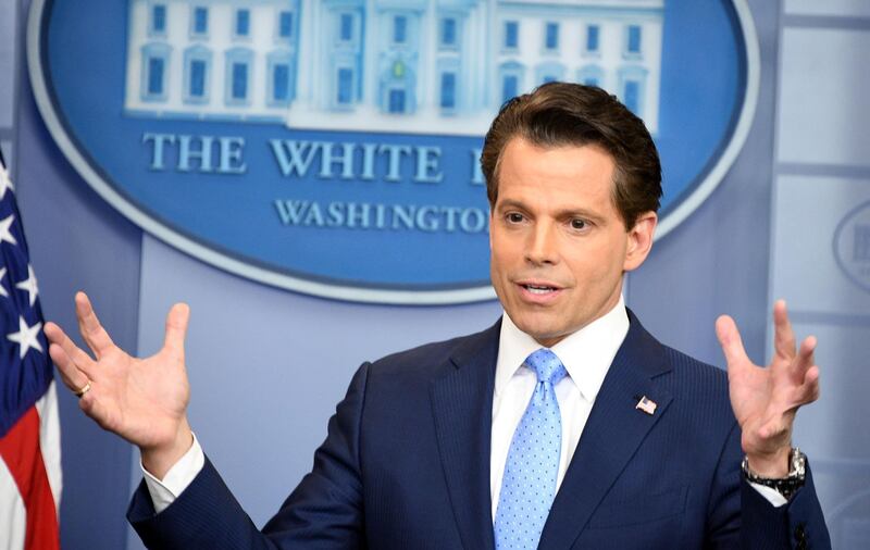 Anthony Scaramucci, named Donald Trump's new White House communications director speaks during a press briefing at the White House in Washington, DC on July 21, 2017. - Anthony Scaramucci, named Donald Trump's new White House communications director, is a millionaire former hedge fund investor who shores up the stable of bankers in the president's inner circle.It is the first administration role for the 53-year-old Republican fundraiser with telegenic looks who has long been an articulate surrogate for the president and who was first named to his transition team last November. (Photo by JIM WATSON / AFP)