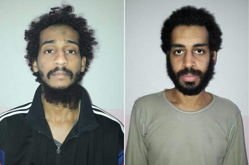 (FILES) This file photo combination of pictures created on February 11, 2018 from two handout images provided by the Syrian Democratic Forces (SDF) on February 10, 2018 shows captured British Islamic State (IS) group fighters El Shafee el-Sheikh (L) and Alexanda Kotey (R), posing for mugshots in an undisclosed location. Two members of an Islamic State cell dubbed the "Beatles" accused of killing several Western hostages are to be brought to the United States on October 7, 2020 to face charges, a Justice Department source said. El Shafee Elsheikh and Alexanda Kotey are suspected of involvement in the murders of American journalists James Foley and Steven Sotloff and aid worker Peter Kassig during 2014-2015. They are also believed to be responsible for the murders of two Britons, Alan Henning and David Haines.
 -  == RESTRICTED TO EDITORIAL USE - MANDATORY CREDIT "AFP PHOTO / HO / SYRIAN DEMOCRATIC FORCES (SDF) - NO MARKETING NO ADVERTISING CAMPAIGNS - DISTRIBUTED AS A SERVICE TO CLIENTS ==
 / AFP / Syrian Democratic Forces / Handout /  == RESTRICTED TO EDITORIAL USE - MANDATORY CREDIT "AFP PHOTO / HO / SYRIAN DEMOCRATIC FORCES (SDF) - NO MARKETING NO ADVERTISING CAMPAIGNS - DISTRIBUTED AS A SERVICE TO CLIENTS ==
