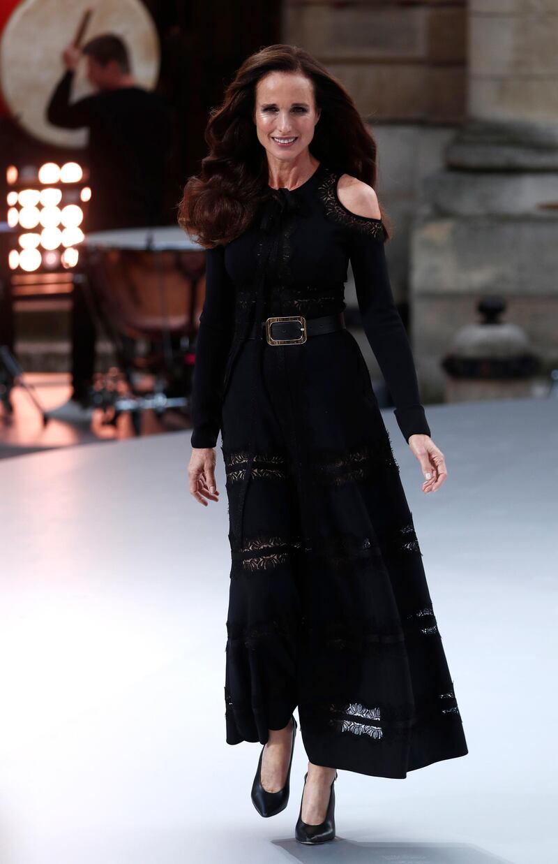 Andie MacDowell walks the runway during the L'Oreal Paris show as part of Paris Fashion Week on September 28, 2019. EPA