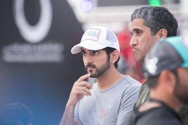 Sheikh Hamdan bin Mohammed bin Rashid Al Maktoum observes the games at day one of Dubai Government Games. Reem Mohammed / The National