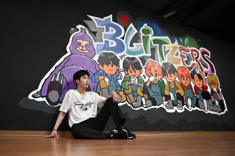 Blitzers member Hong Seung-hyun taking a break during a dance practise session at a rehearsal studio in Seoul. AFP