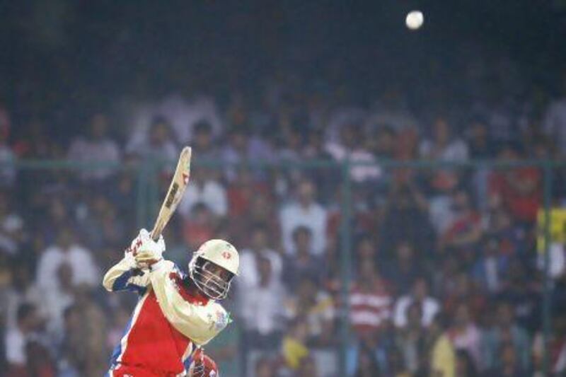 Chris Gayle of Royal Challengers Bangalore in action during IPL 2012. Saurabh Das / AP Photo