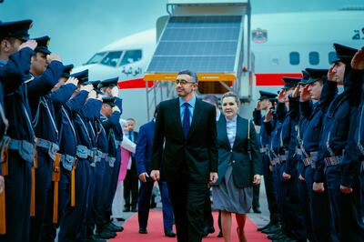 Sheikh Abdullah received a guard of honour on his arrival in the Greek capital. Photo: Wam

