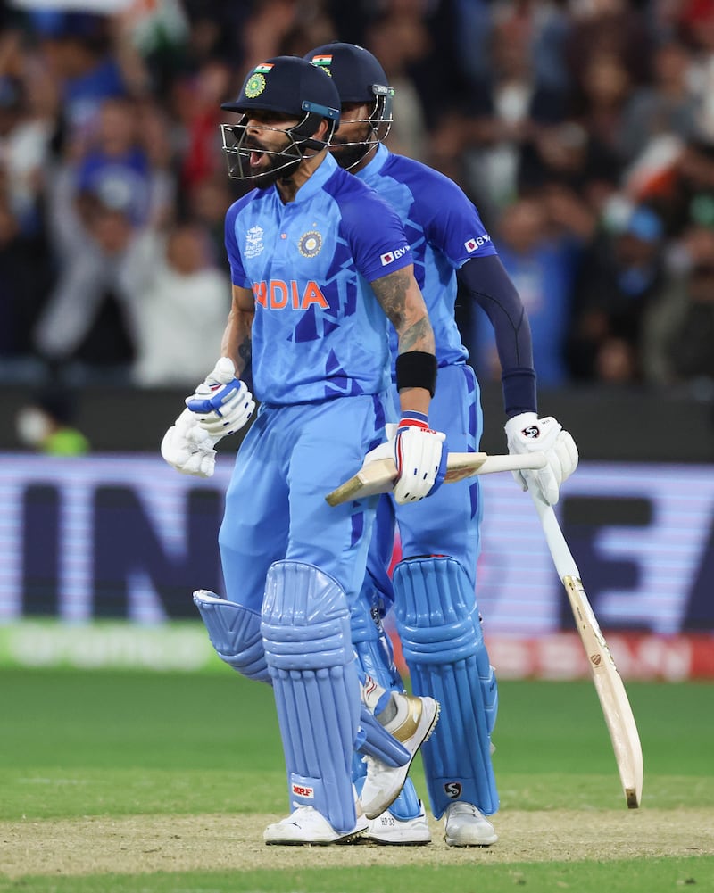 Virat Kohli hit successive sixes in the penultimate over to set up victory. AP