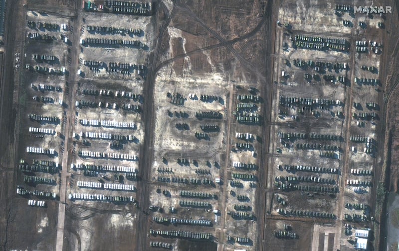 A satellite image shows Russian forces in Soloti, Russia, on December 5, 2021. Reuters
