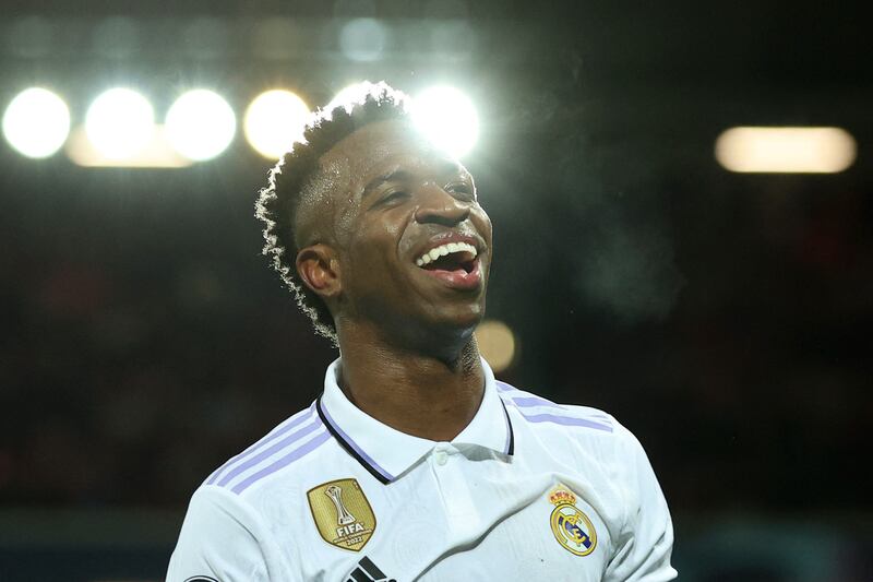 Madrid's Vinicius Junior celebrates scoring their second goal. Reuters