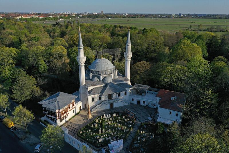 In this aerial view the Sehitlik Mosque stands closed to worshippers on the eve of Ramadan on April 23, 2020 in Berlin, Germany. Getty
