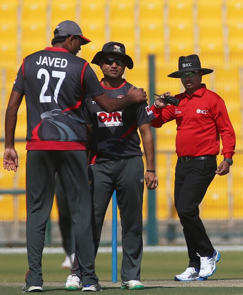 Rabiul Hoque Rabi UAE-ICC panel Umpire in the 1st Twenty20 International match at Zayed Cricket Stadium in Abu Dhabi. Ravindranath K / The National