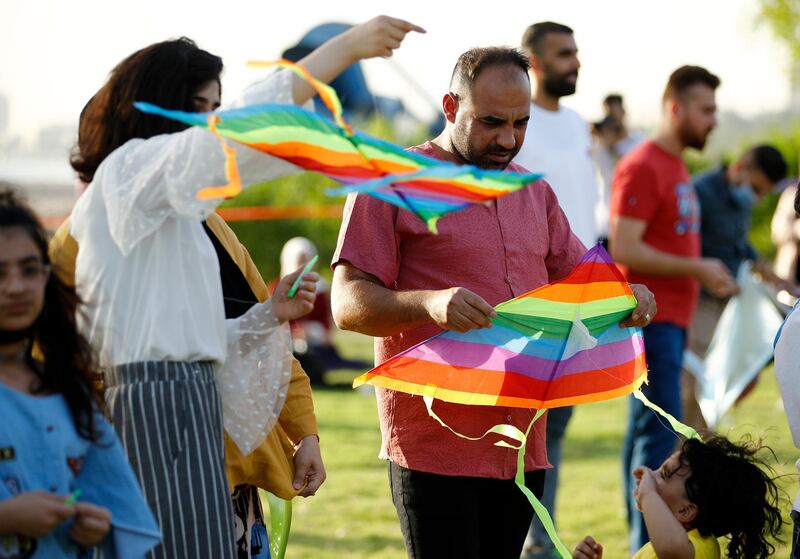 Hundreds of Iraqis participated in the kite festival. AP