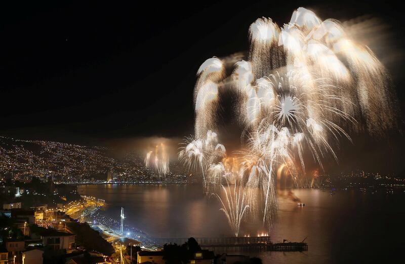 Fireworks explode in the coastal city of Valparaiso, Chile. Rodrigo Garrido / Reuters