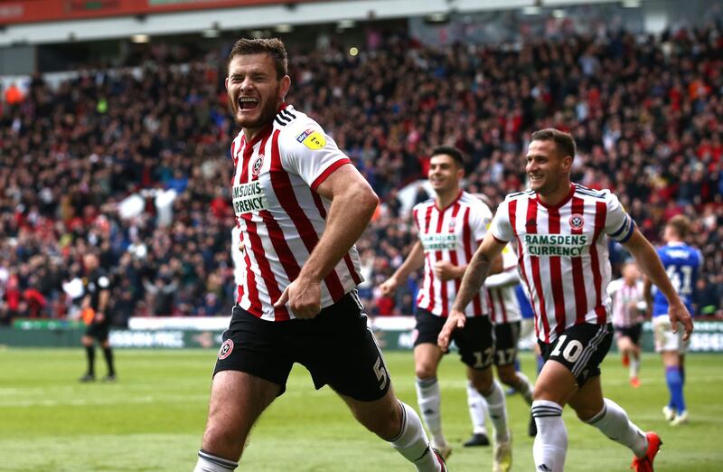 Jack O'Connell celebrates scoring Sheffield United's second goal. Getty