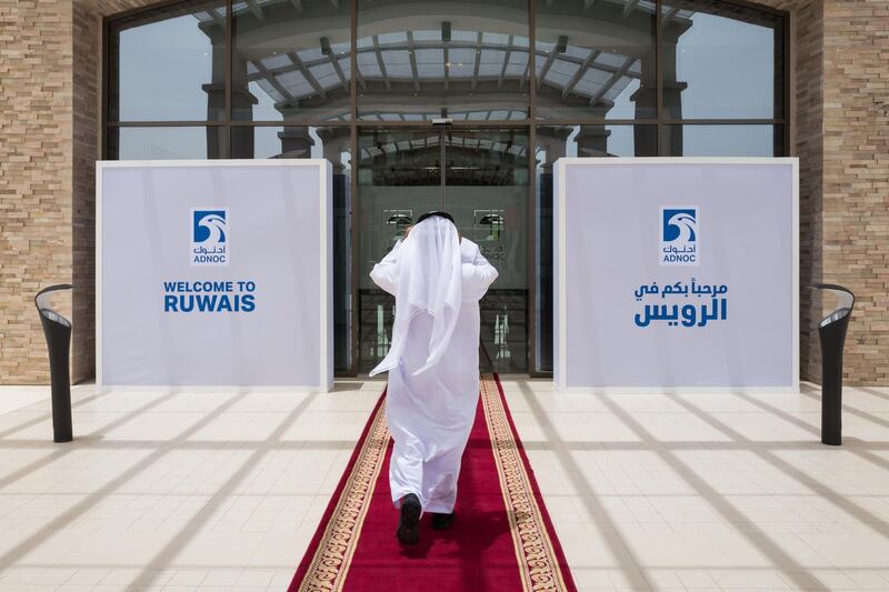 An official arrives for a tour of the Ruwais refinery and petrochemical complex, operated by Abu Dhabi National Oil Co. (ADNOC), in Al Ruwais, United Arab Emirates, on Monday, May 14, 2018. Adnoc is seeking to create world’s largest integrated refinery and petrochemical complex at Ruwais. Photographer: Christophe Viseux/Bloomberg