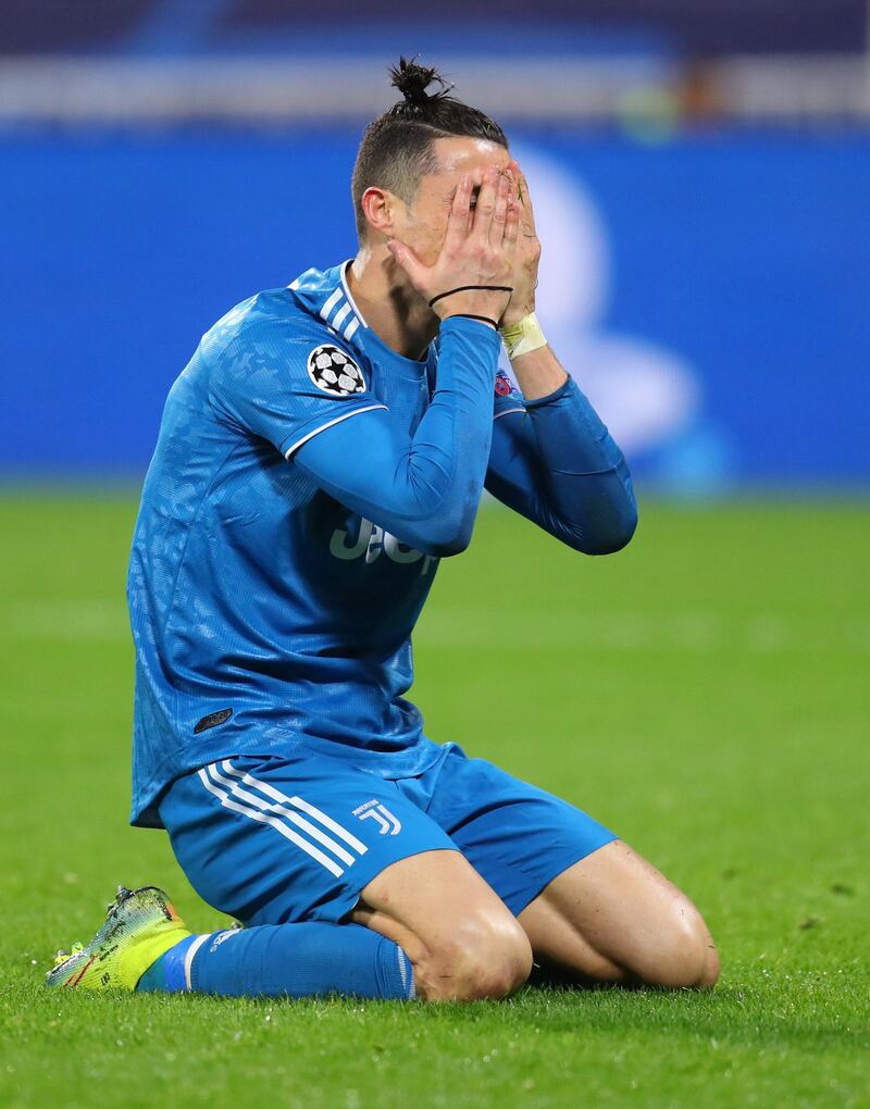 Cristiano Ronaldo of Juventus reacts after being denied a penalty in Lyon. Getty