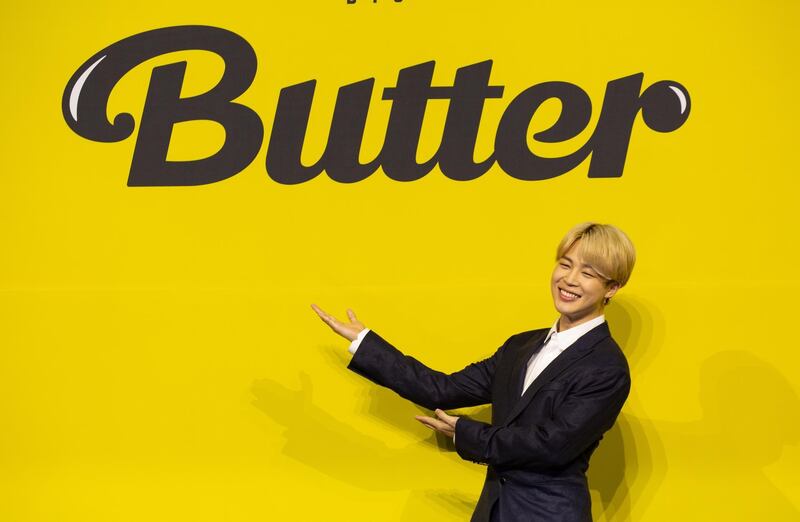 Jimin, member of K-pop boy band BTS, at the launch of their new single 'Butter' in Seoul, South Korea, May 21, 2021. Reuters