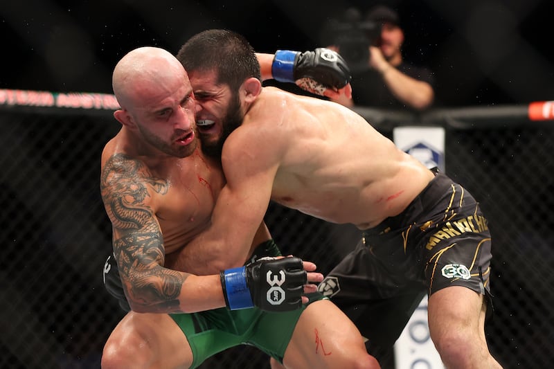 Alex Volkanovski and Islam Makhachev fight during their lightweight title bout at UFC 284 at RAC Arena in Perth, Australia on February 12, 2023. Getty