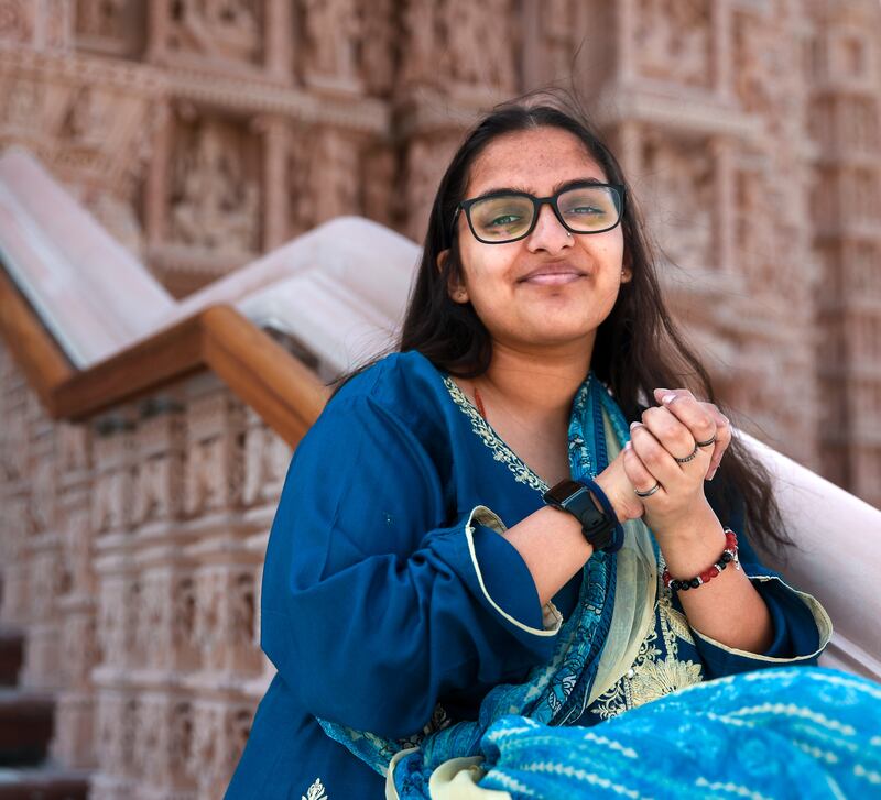 Dubai teenager Niyanta Patel says the new temple strengthens her faith and helps her connect with others. Victor Besa / The National