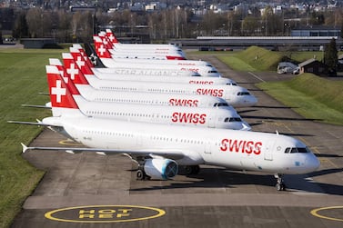 Swiss International Air Lines aircrafts are parked on the tarmac at the airport in Zurich, Switzerland. As many as 75 million jobs are at immediate risk in global travel and tourism sector due to the coronavirus. EPA/ENNIO LEANZA