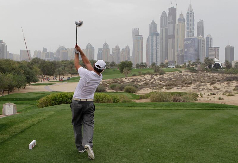 Richard Sterne from South Africa plays a ball on the 8th hole during the second round of the Dubai Desert Classic Golf tournament in Dubai, United Arab Emirates, Friday, Feb. 1, 2013. (AP Photo/Kamran Jebreili) *** Local Caption ***  Mideast Emirates Golf Desert Classic.JPEG-0ac3f.jpg