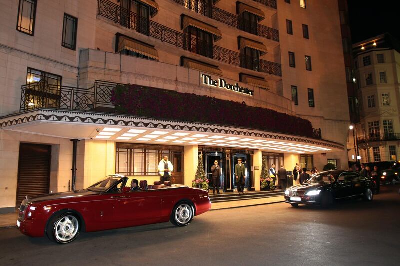 LONDON, UNITED KINGDOM - AUGUST 28: Exterior view of The Dorchester Hotel  on August 28, 2014 in London, England. (Photo by Mark Robert Milan/Getty Images)