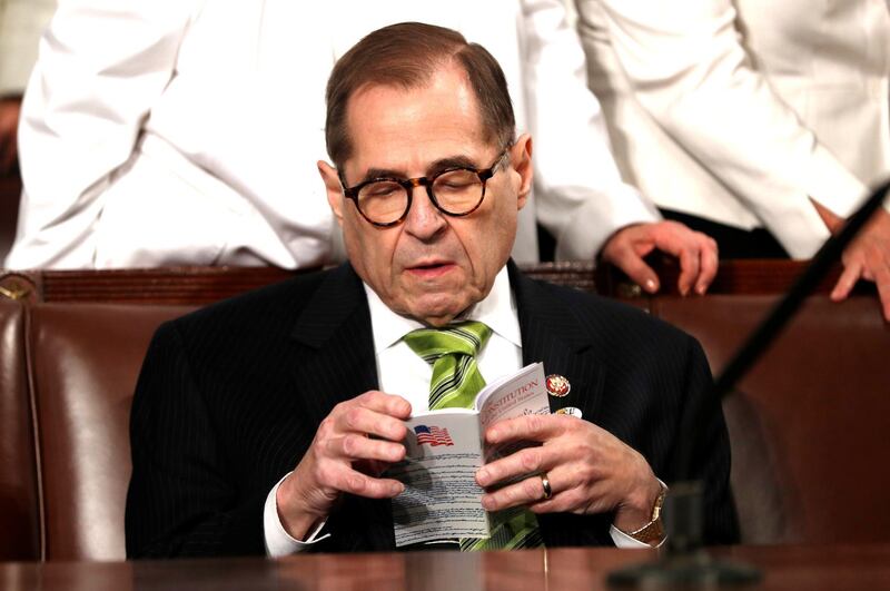 House impeachment manager and Judiciary Committee Chairman Jerry Nadler (D-NY) sits in his seat reading a pocket copy of the U.S. Constitution as he he waits for the start of U.S. President Donald Trump's State of the Union address to a joint session of the U.S. Congress in the House Chamber of the US Capitol in Washington, US. Reuters