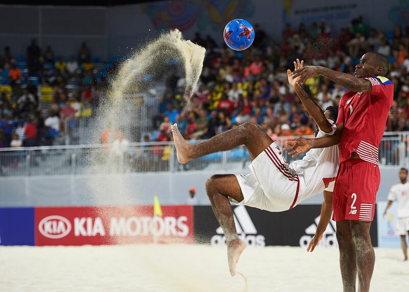 Action from the UAE's match against Panama on Sunday, April 30 at the Fifa Beach Soccer World Cup in the Bahamas. Photo courtesy Lea Weil