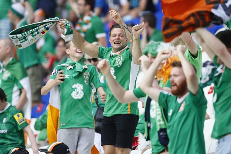 Republic of Ireland fans cheer before the start of the match. Jason Cairnduff / Reuters
