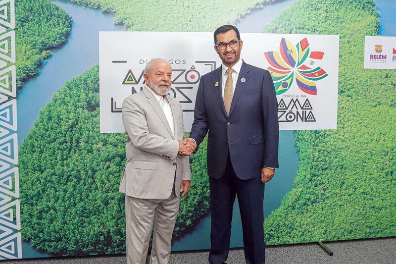 Dr Sultan Al Jaber, President-designate of the forthcoming Cop28 summit, met with Brazilian President Luiz Inacio Lula da Silva at the Amazon Summit on Wednesday. Wam