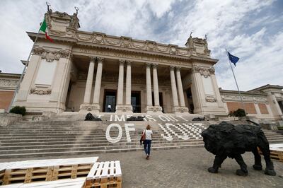 A view of the National Gallery of Modern Art in Rome, Monday, May 18, 2020 as museums reopen with Italy slowly lifting sanitary restrictions after a two-month coronavirus lockdown. (Cecilia Fabiano/LaPresse via AP)