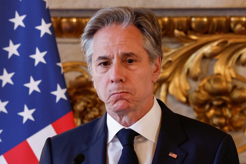 US Secretary of State Antony Blinken reacts at a joint press conference with the French Foreign Minister at the Ministry of Foreign Affairs in Paris. Reuters
