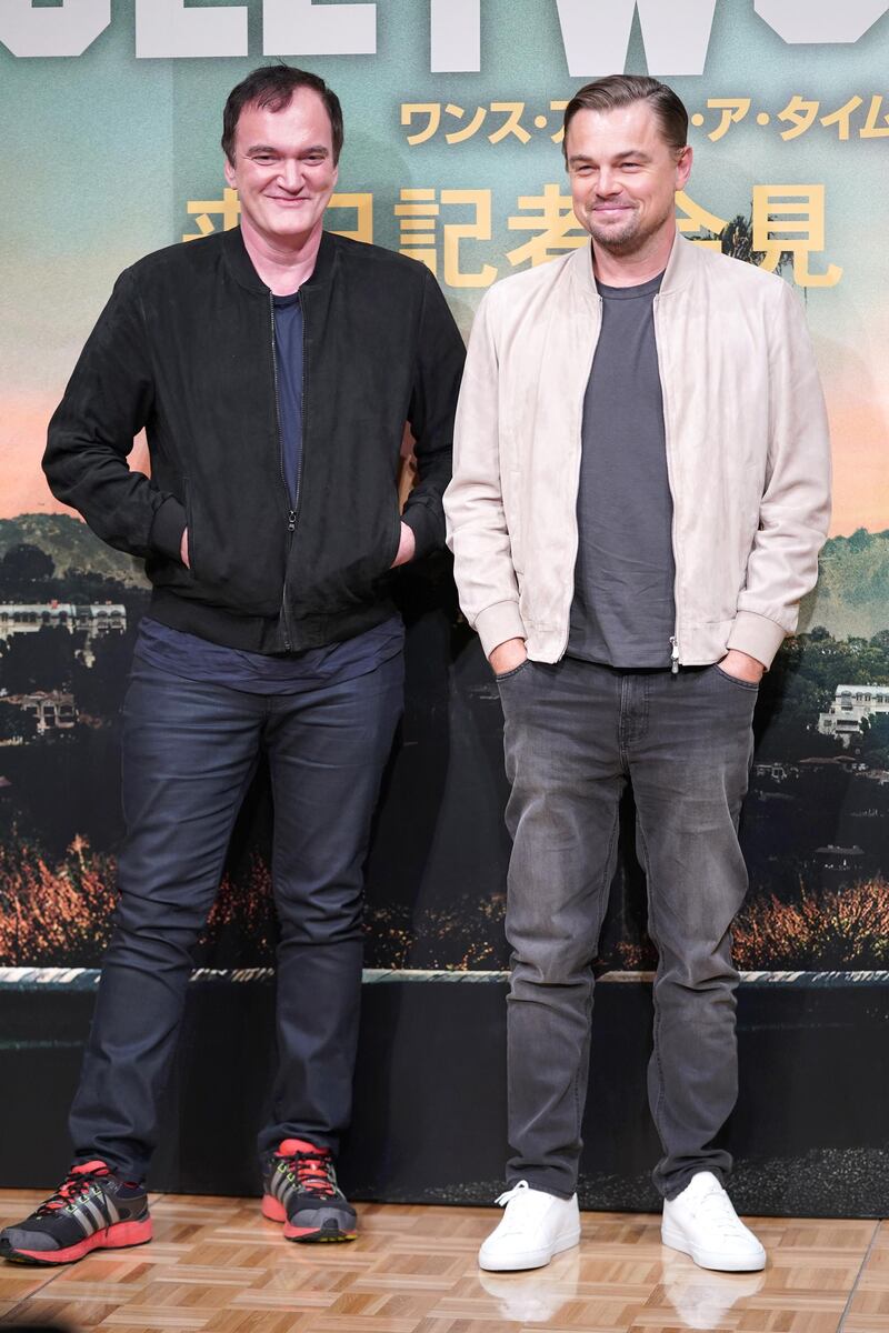 TOKYO, JAPAN - AUGUST 26: (L-R) Director Quentin Tarantino and actor Leonardo DiCaprio attend the press conference for the Japan premiere of 'Once Upon A Time In Hollywood' on August 26, 2019 in Tokyo, Japan. (Photo by Christopher Jue/Getty Images)