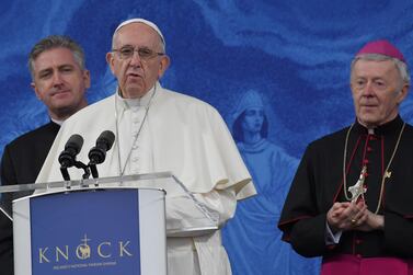 Pope Francis leads prayers at the Drum Crescent in Knock, County Mayo on August 26, 2018. AFP