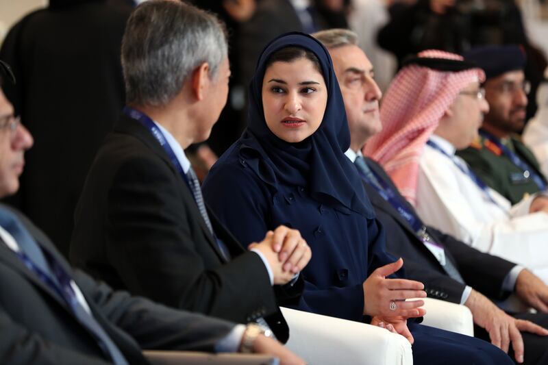 Sarah Al Amiri, Minister for Public Education and Future Technology and Chairwoman of the UAE Space Agency, talks to Dr Hiroshi Yamakawa of Japan Aerospace Exploration Agency at the Abu Dhabi Space Debate. All photos: Chris Whiteoak / The National