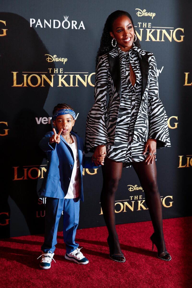 Kelly Rowland and her son Titan Jewell Weatherspoon arrive for the world premiere of Disney's 'The Lion King' at the Dolby Theatre on July 9, 2019. EPA