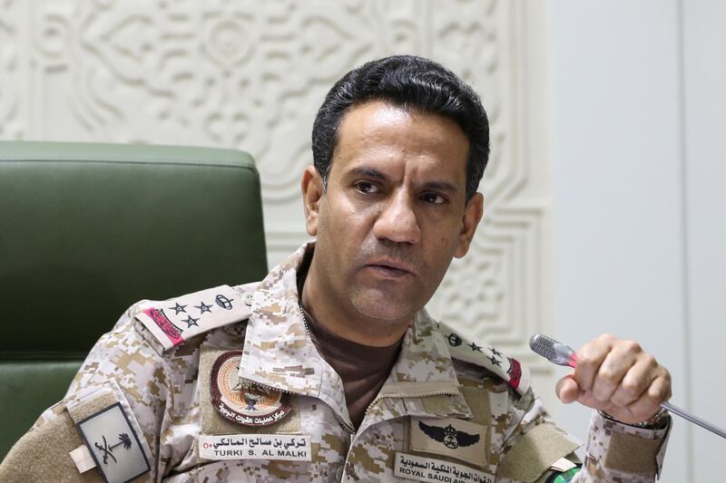 Saudi-led coalition spokesman, Colonel Turki al-Malki, speaks during a news conference in Riyadh, Saudi Arabia March 22, 2021. REUTERS/Ahmed Yosri