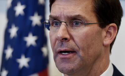 (FILES) In this file photo taken on October 31, 2019 US Secretary of Defense Mark Esper speaks to the press at the Pentagon in Washington,DC. The US defense secretary on November 25, 2019 defended the decision to sack his navy secretary, saying he went behind his back to make a deal with the White House over a convicted Navy SEAL's future. Mark Esper told reporters that Richard Spencer, the Navy's top civilian, admitted to him that he had gone around Esper and Joint Chiefs Chairman Mark Milley."We were completely caught off guard by this information, and realized that it undermined everything we have been discussing with the president."
 / AFP / Olivier Douliery
