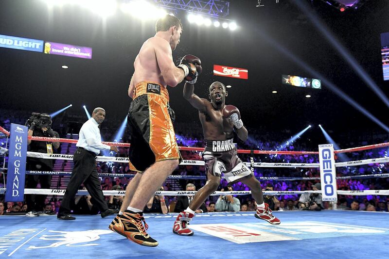 LAS VEGAS, NV - JUNE 09:  Terence Crawford throws a punch during the WBO welterweight title between Jeff Horn and Terence Crawford at MGM Grand Garden Arena on June 9, 2018 in Las Vegas, Nevada.  (Photo by Bradley Kanaris/Getty Images)