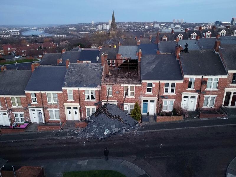 A house in Gateshead, north east England which lost its roof after strong winds from Storm Malik battered northern parts of the UK PA Photo.  The Met Office have said that another blast of severe strong winds is set to hit parts of the UK.  PA