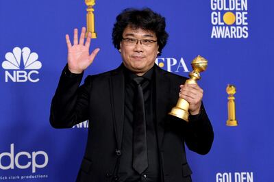 BEVERLY HILLS, CALIFORNIA - JANUARY 05: Bong Joon-ho poses in the press room with award for Best Motion Picture - Foreign Language for "Parasite" during the 77th Annual Golden Globe Awards at The Beverly Hilton Hotel on January 05, 2020 in Beverly Hills, California.   Kevin Winter/Getty Images/AFP
== FOR NEWSPAPERS, INTERNET, TELCOS & TELEVISION USE ONLY ==
