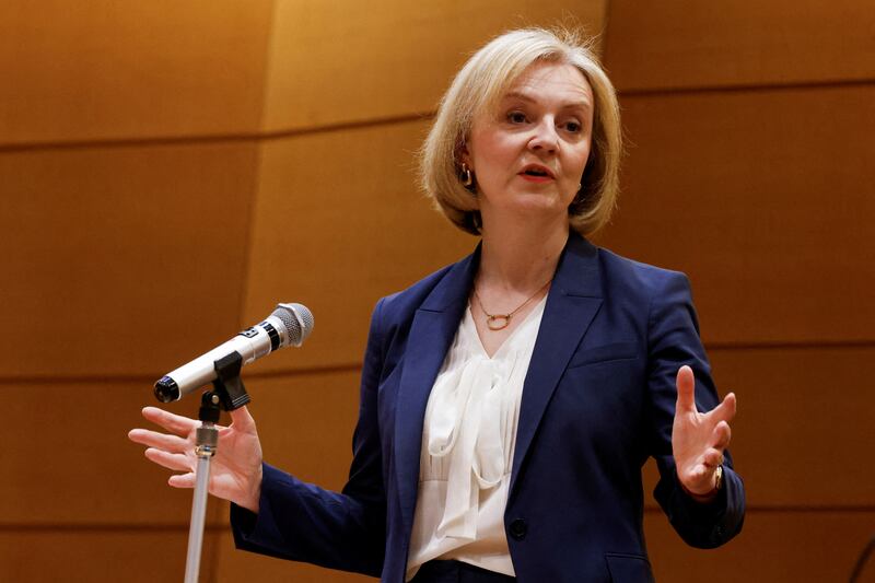 Former British Prime Minister Liz Truss at a symposium of the Inter-Parliamentary Alliance on China, in Tokyo, on February 17. Reuters