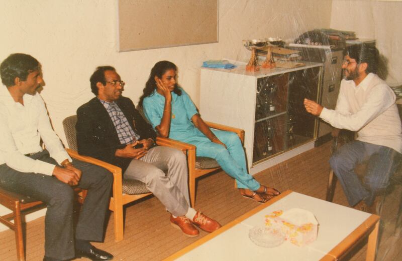 Indian track and field star PT Usha, second right, visited Abu Dhabi Indian School in the mid-1980s