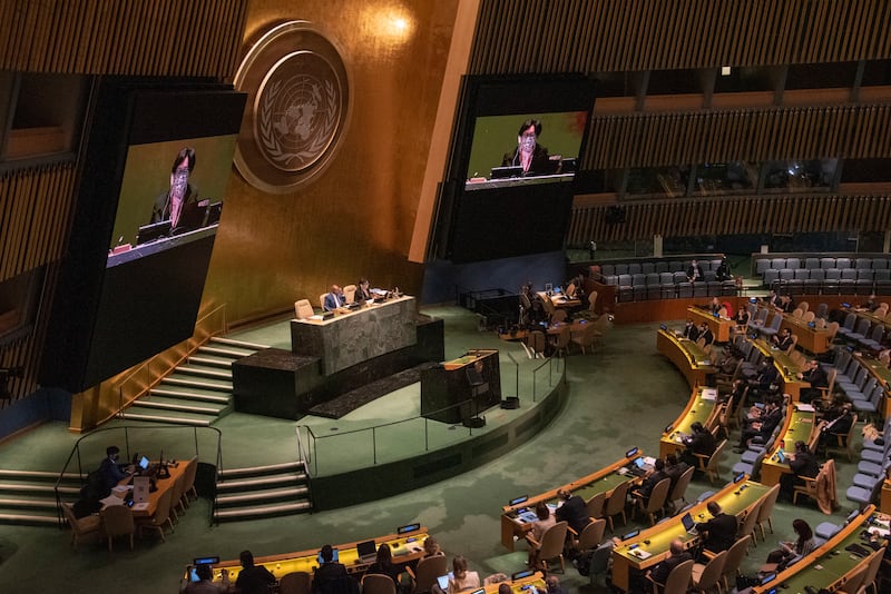 The UN General Assembly votes on a resolution that would require the five permanent members of the Security Council to justify their use of their veto power. EPA
